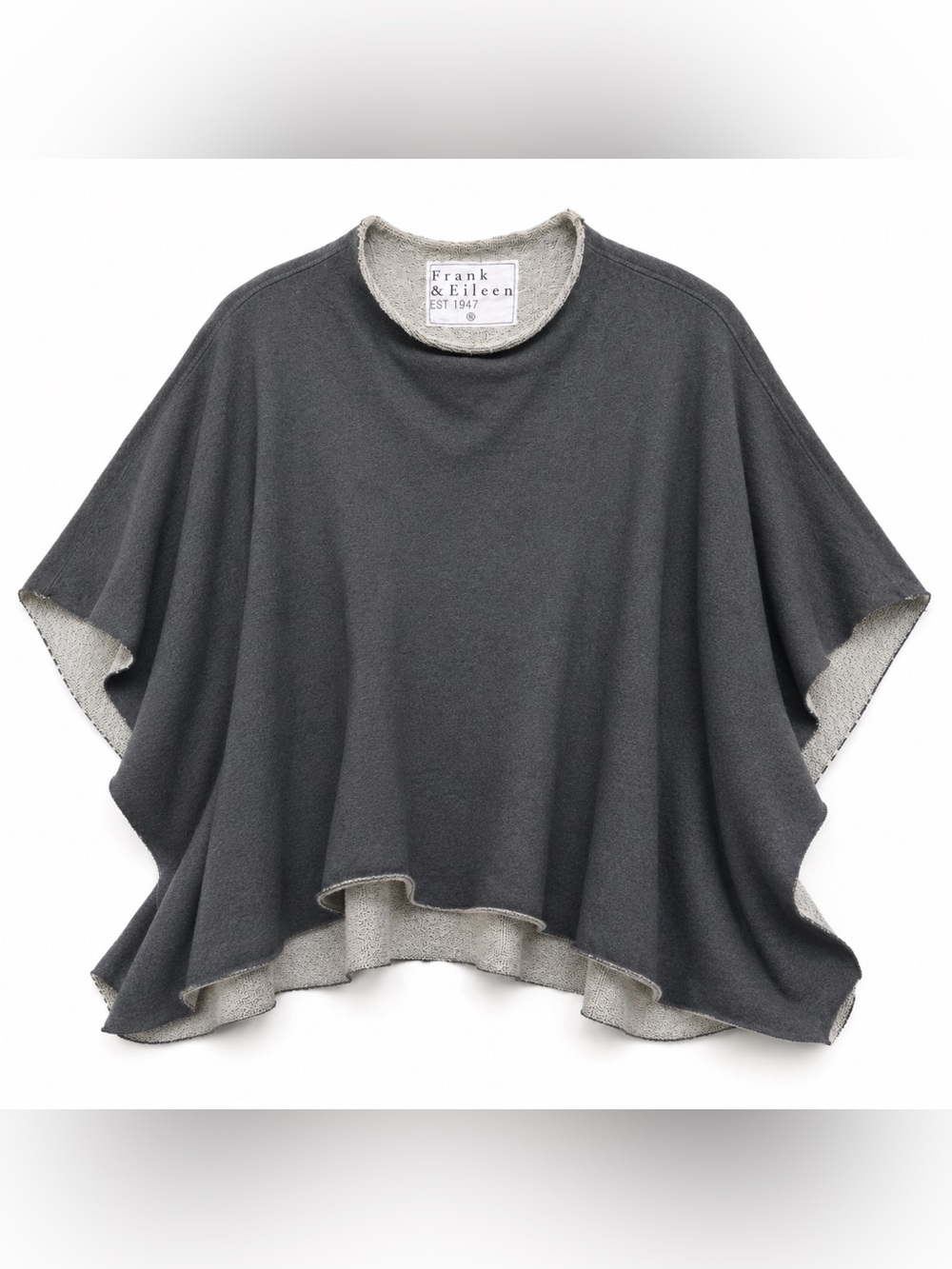 Frank & Eileen Audrey Capelet Funnel Neck Poncho OS Charcoal Gray Triple Terry